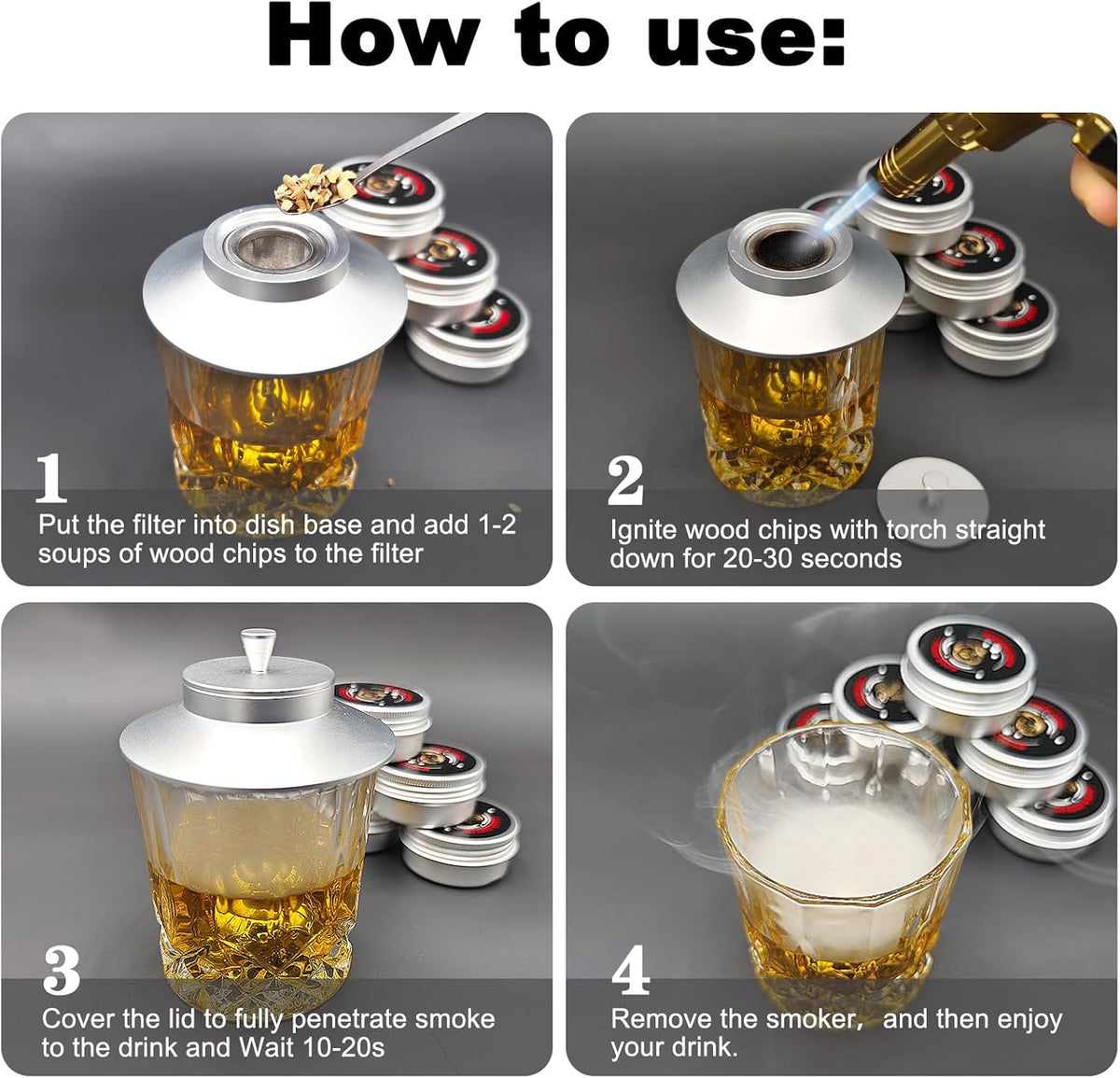 Infuser Smoker with 6 Chips- Drink Smoker Infuser Old Fashioned Smoker kit,Bourbon Cocktail Smoker kit Gifts for Men Whiskey Smoker kit Gifts for Dad