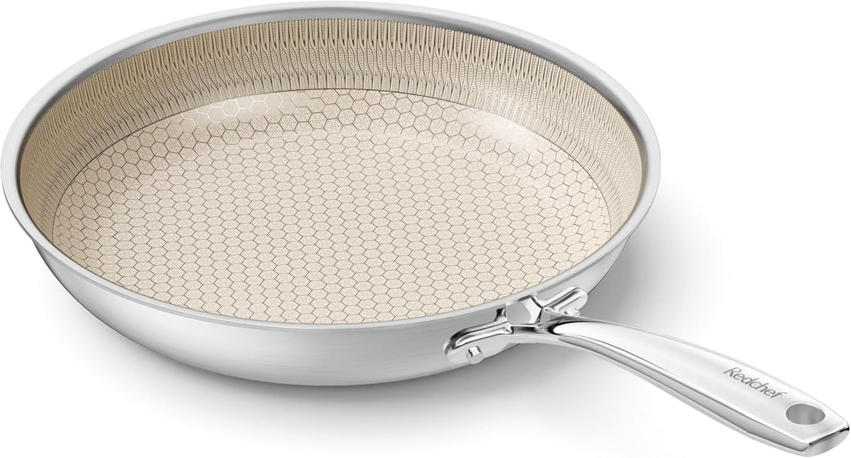 Redchef Ceramic Nonstick Frying Pan 9.5-Inch with Honeycomb Coating, Stay-Cool Handle, Dishwasher & Oven Safe, Induction Ready, PTFE PFAS-Free, All Cooktops