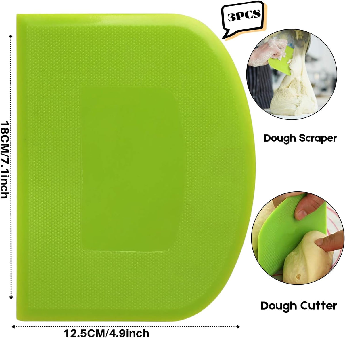 SURDOCA Dough Scraper Bench Scraper - 3P 7.1x4.9" Plastic Flexible Bowl Scraper, Sharp Edge & Angles Cake Scraper. Non-Slip Bakeware Decorating Tools Sculpting & Modeling Tools - Pink+Yellow+Pink