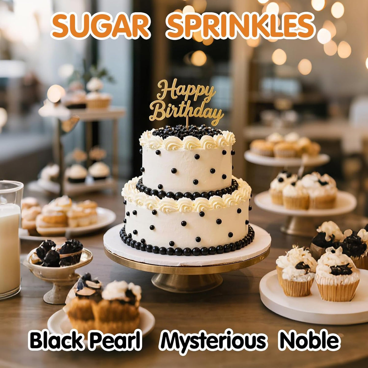 Edible Pearl Sprinkles,Black Pearls Sugar Sprinkle,130g Mix Size Halloween Baking Cake Decorations Candy,Cupcake Toppers,Cookie Decorating Donuts Ice Cream Toppings, Birthday Party Supplies