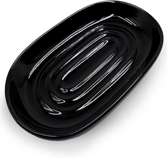 Soap Dish, Ceramic Soap Dish with Marble PatternShower, Soap Saver Tray for Bathroom, Kitchen Sink & Vanity, Multi-Use Holder for Jewelry, Rings, Keys (1 Pack, Black)