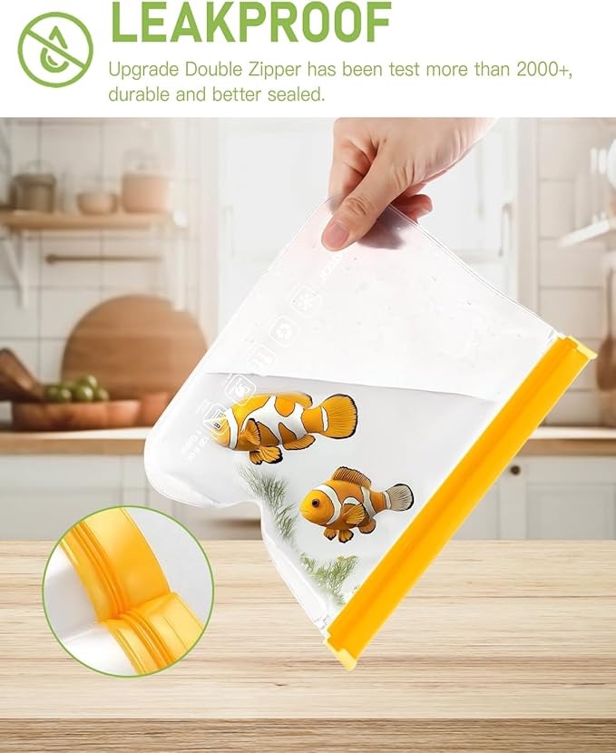 IDEATECH Food Storage Containers, BPA Free PEVA Reusable Gallon Freeezer Bags, Reusable Quart Size Sandwich Bag, Leakproof Baggies for Travel, Lunch, Healthy Food (8Gallon 6Quart 6Snack, Grey)