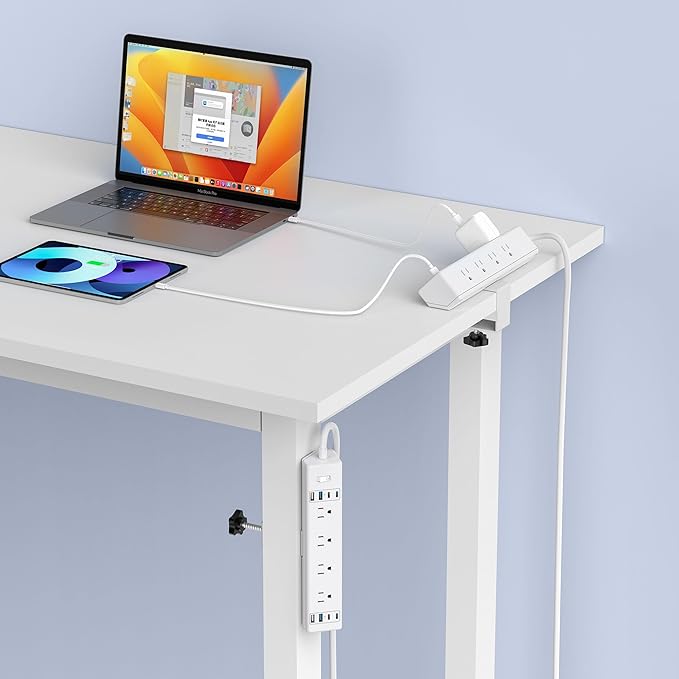 40W Fast Charging Station,Desk Clamp Power Strip 20W USB C,8 Outlets,8 USB Ports,4 USB C and 4 USB A, Office Furniture Surge Protector, 14AWG Cord, Fits 1.9" Tabletop Edge (White, 10FT Length)