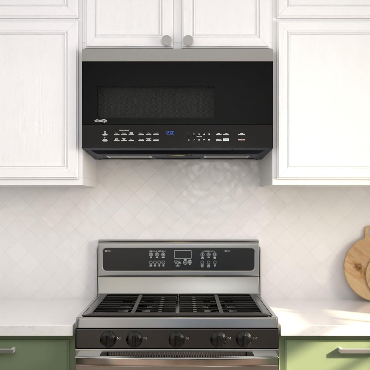 KoolMore KM-MOTSC-16BSS inch Range Microwave Oven with Sensor Cooking, 1,000 Watts and 300 CFM in Stainless-Steel and Black, UL Listed, 30 in./1.6 cu. ft