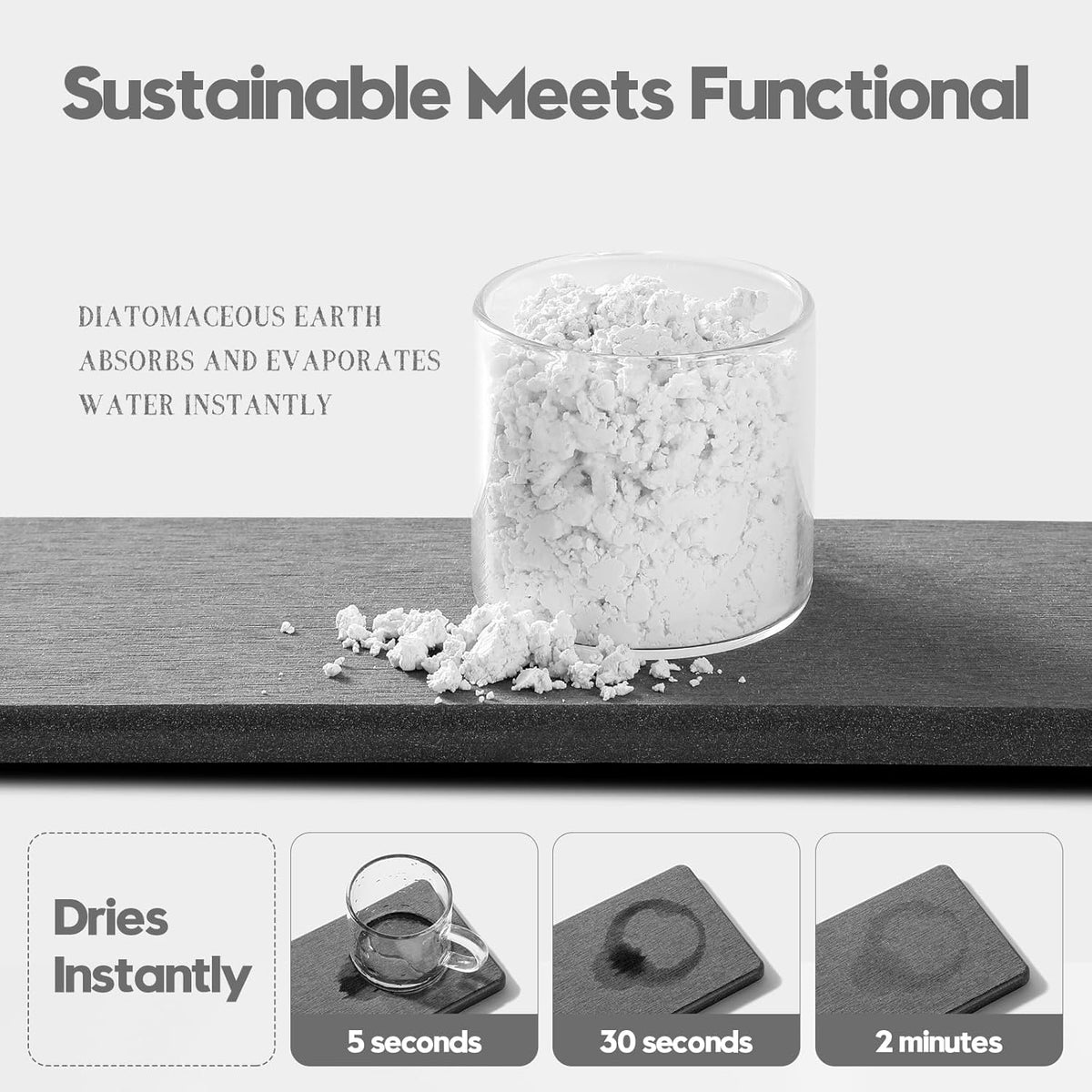 2PCS Bathroom Trays, Water Absorbing Diatomite Stone Quick Drying Mat for Kitchen Counter, Dish Rack Soap Dispenser Sponge Holder Caddy Sink Vanity Organizer, Dark Gray Slate,9"x3.5"