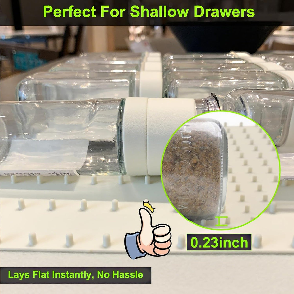 Gosmol Spice Drawer Organizer insert, Adjustable & Non-Slip Silicone Spice Drawer Liner for Seasoning Jars and Spice Bottles, Spice Rack, Set of 2-Pearl