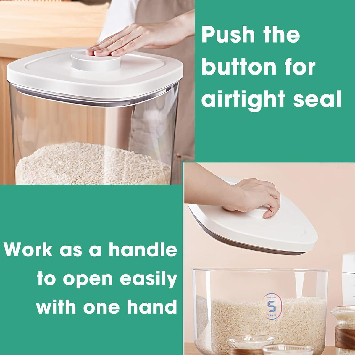 Airtight Rice Container 10 Lbs, Clear Plastic Food Storage Container Bin For Flour Sugar, Dry Food Holder with Easy Locking Lid for Kitchen Pantry Organization and Storage