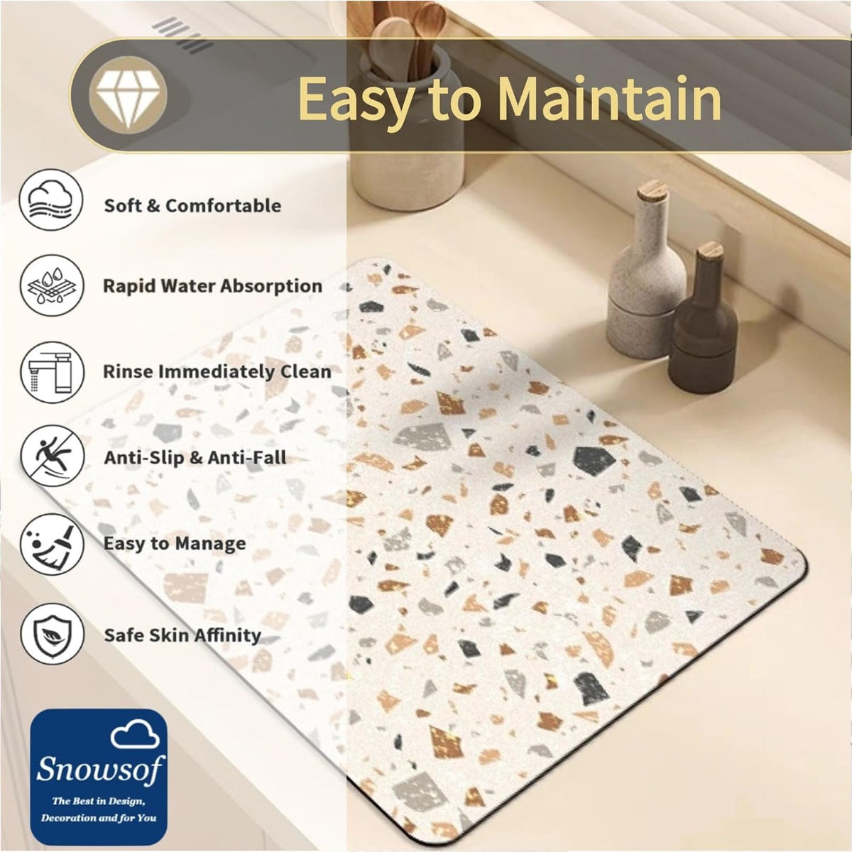 Dish Drying Mat - Absorbent Countertop Mat for Coffee Maker, Expresso Machine, Kitchen Use (05,16''×20'')
