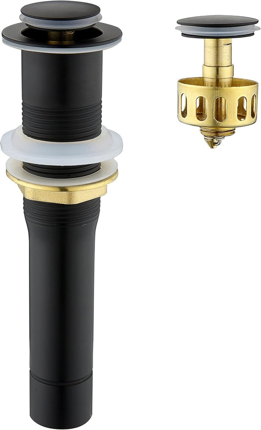 Pop up Sink Drain Stopper for Bathroom Vessel Vanity Sink Art Basin Matte Black, Small Cap Without Overflow, Metal Pop-up Drain Strainer with Detachable Basket Stopper