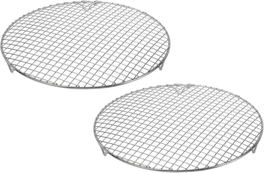 uxcell 2 Pcs Round Cooking Rack with Legs, Dia 12 Inch 304 Stainless Steel Barbecue Grill for Cooking Baking Barbecue Air Fryer Racks, Silver
