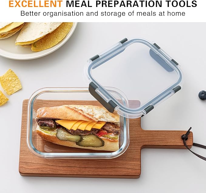 10 Pack 22 Oz Glass Meal Prep Containers with Lids, Reusable Glass Food Storage Containers with Lids, Leak Proof, Microwave, Oven, Freezer and Dishwasher Safe (White)