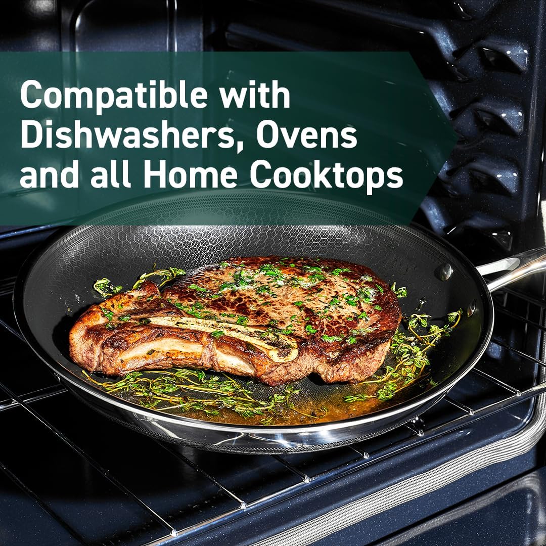 HexClad Hybrid Nonstick 10-Inch Frying Pan with Tempered Glass Lid, Stay-Cool Handle, Dishwasher-Friendly, Oven-Safe Up to 900°F, Induction Ready, Compatible with All Cooktops