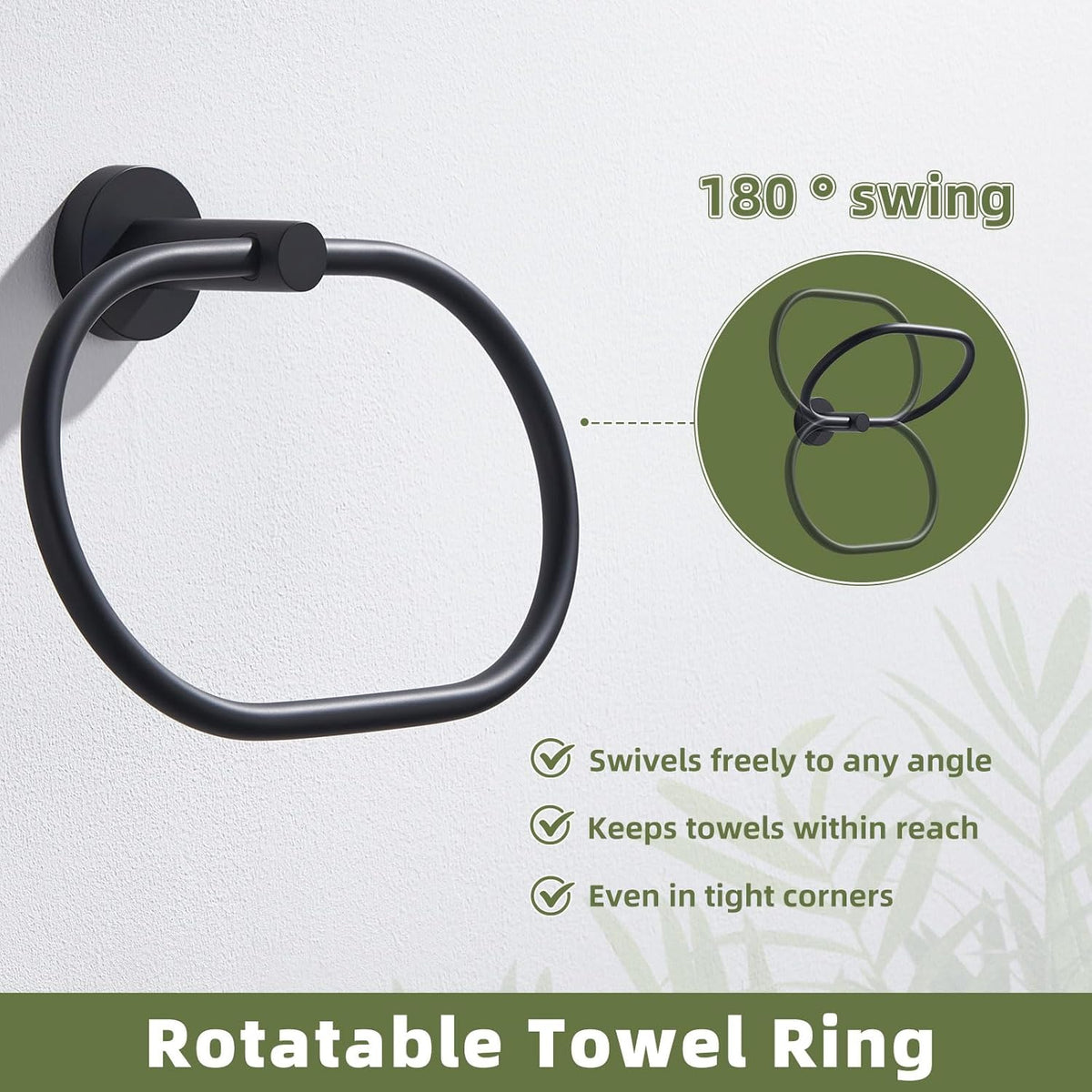 APLusee Matte Black Towel Ring, Stainless Steel Oval Hand Towel Holder for Bathroom Kitchen, Wall Mounted