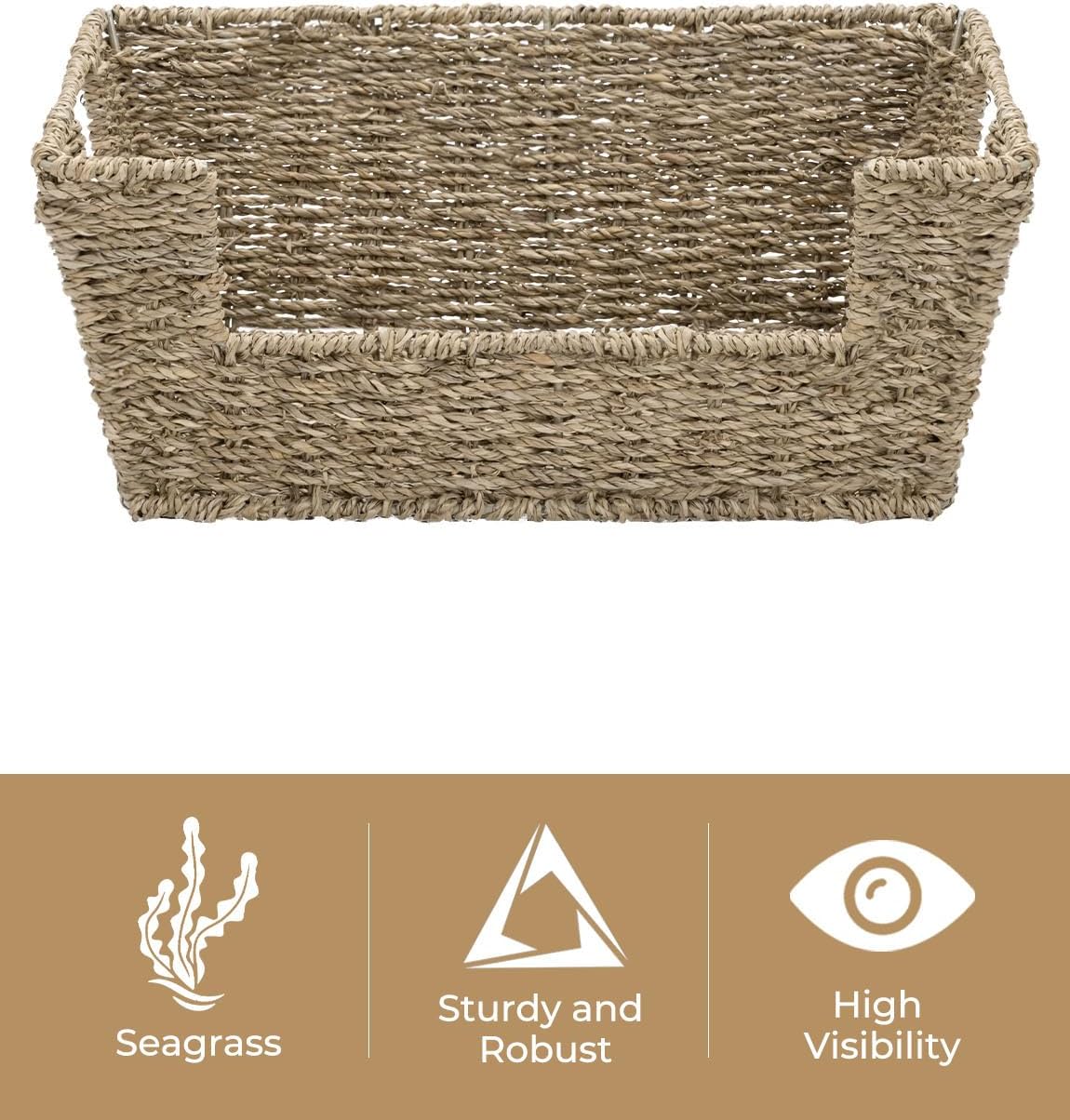 StorageWorks Wicker Storage Basket for Pantry Organizers and Storage, Stackable Seagrass Pantry Baskets for Shelves, 2-Pack