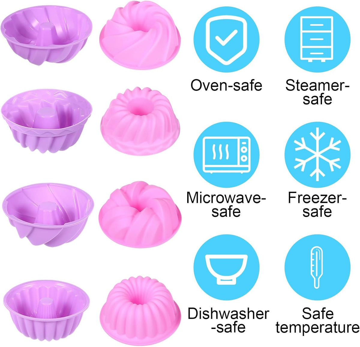 48Pcs Silicone Baking Cups, Non-stick 4 Shape Baking Molds, Heat Resistant and Resuable Mini Silicone Muffin Cups for Muffins, Jelly and Cake Baking
