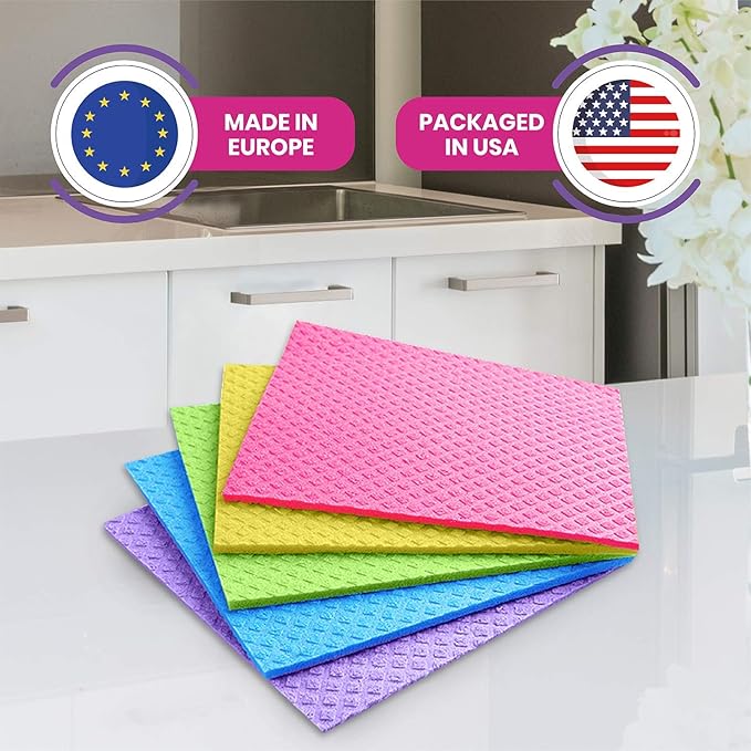 Swedish Dishcloths – Eco-Friendly Reusable Kitchen Towels – 10 Pack Cleaning Cloths for Dishes, Counters & Surfaces – Super Absorbent, Compostable, Zero-Waste Alternative