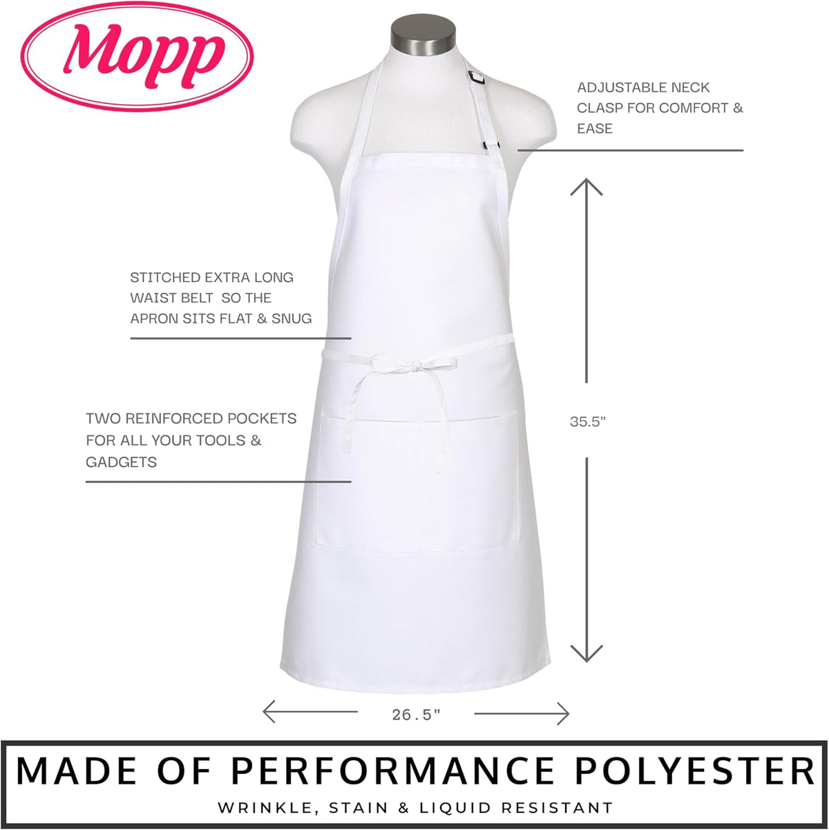 Pomp 2 Pack Premium Bib Aprons | Adjustable Neck + 2 Pockets | Water + Oil Resistance | Men & Women's Kitchen Cooking Aprons