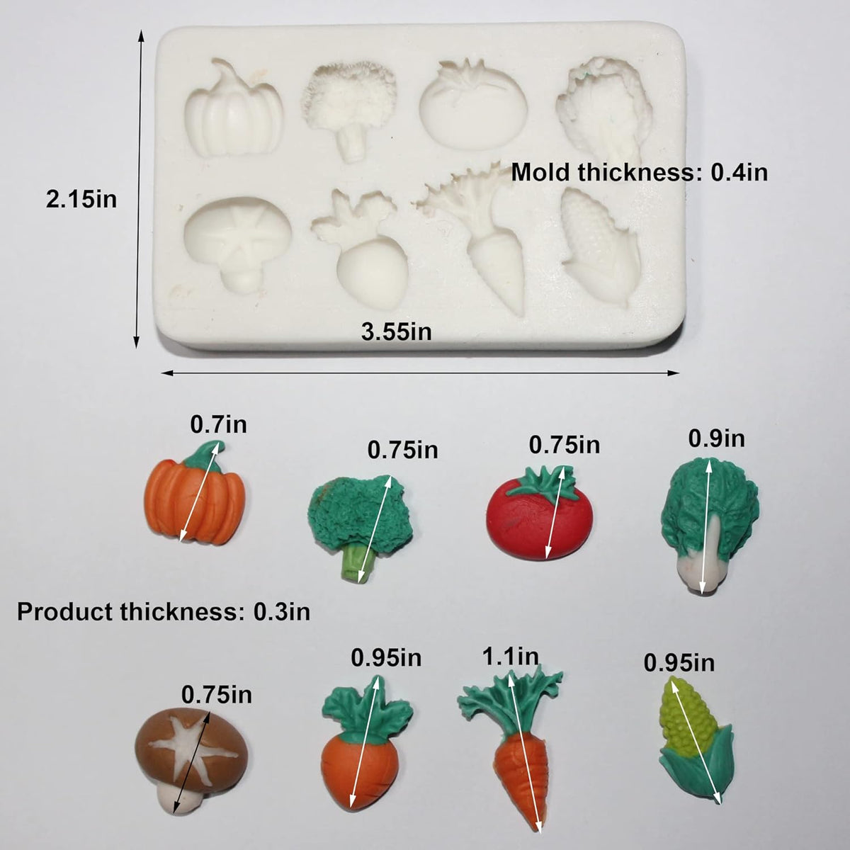 Lovely Small Items Silicone Fondant Molds Set For Cake Topper, Gumpaste, Candy & Chocolate, Polymer Clay and More (Vegetables & Fruits)