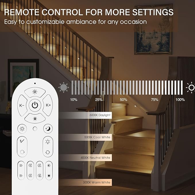 Upgraded Smart Stair Lights Motion Sensor Indoor, Plug-In Stairway Lights Indoor Hallway Baseboard Lighting with Cascading Effect, Dimmable, 3000K-6000K (12 Stairs)