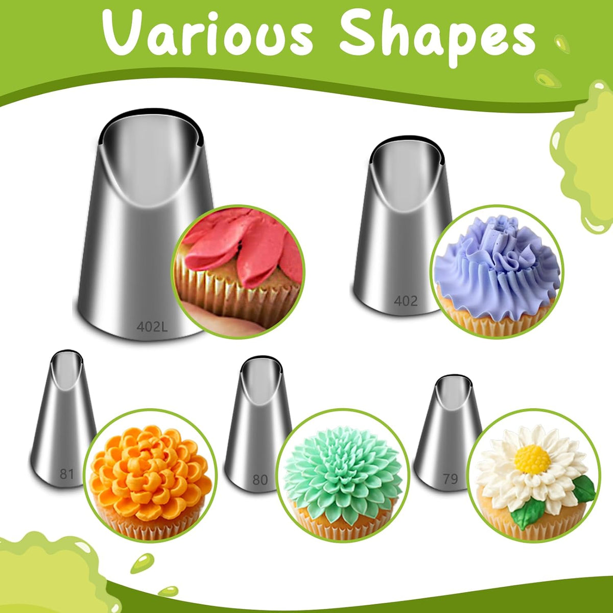 Suuker Rose Flower Piping Tips Set, Stainless Steel Chrysanthemum Nozzles, Crinkle Cream Laminating Nozzle Cupcake Pastry Tool For Decorating Cake Tulip Pastry Nozzle Baking Forms Pastry (5 Pieces)