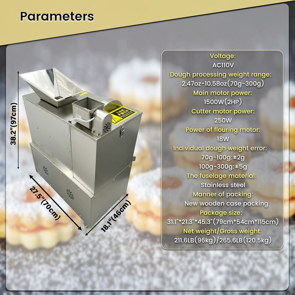 Commercial Dough Divider Multifunction Electric Dough Cutting Machine Can be Used to Process Dough 2.47oz-10.58oz(70g-300g) for Pizza, Desserts, Biscuits, etc 110V