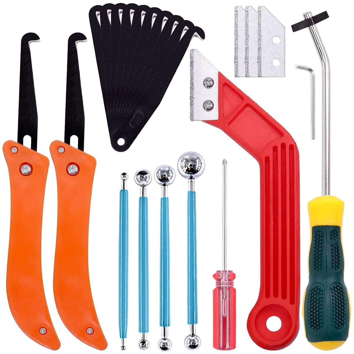 Keadic 22 Pcs Grout Removal Tool Set Contains Grout Saw Knife, Grouts Hand Saw with 8'' Diamond Surface Blades, Tile Joint Cleaning Brush, Caulking Edge Tool Grout Cleaner for Joints Seams Corner