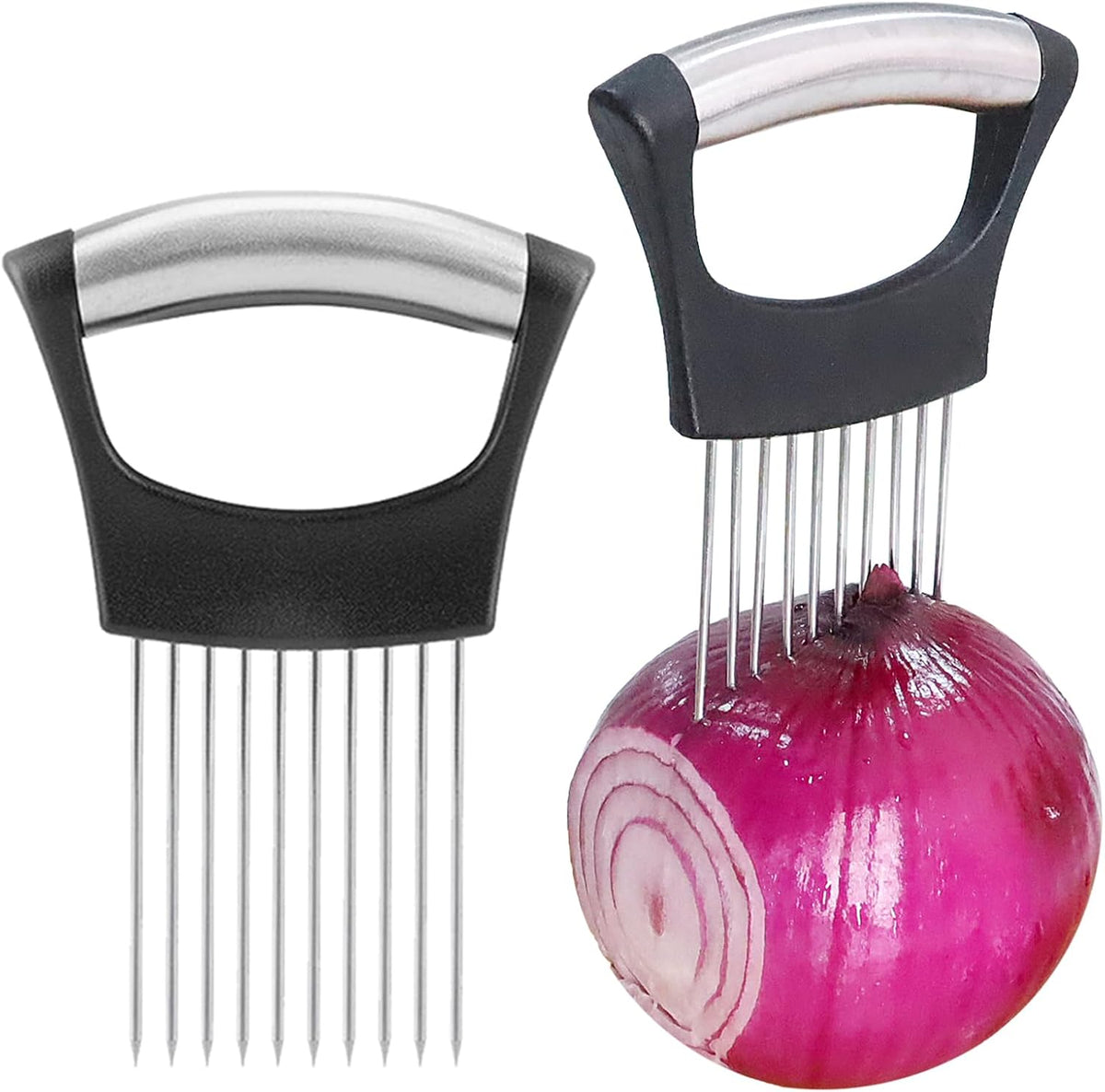 Onion Holder & Cutter, Stainless Steel Food Slicer Assistant Tool, Slice Guide for Vegetables