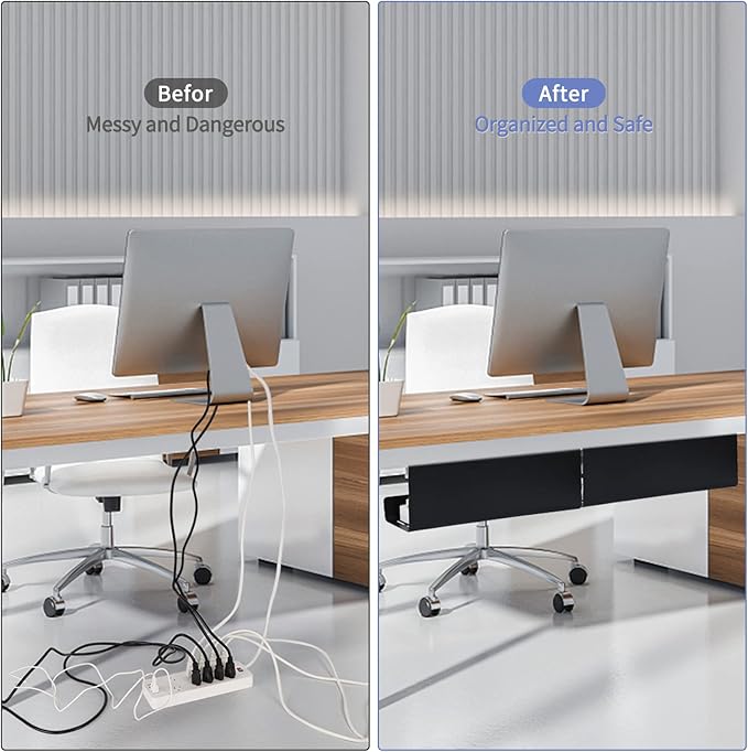 VIDOR Under Desk Cable Management Tray 1-Pack, 17" Cord Organizer, No Drill Alloy Steel, Perfect for Standing Desk, Wire Management for Office Home