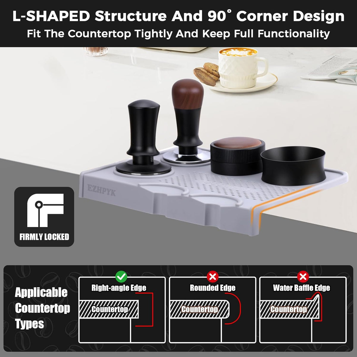 Food Grade Silicone Espresso Tamping Mat for Counter – Waterproof Non-Slip Coffee Tamper Mat for Barista Espresso Machine Accessories – Multi-Slot Tamp Station Espresso Mat for Countertop Gray