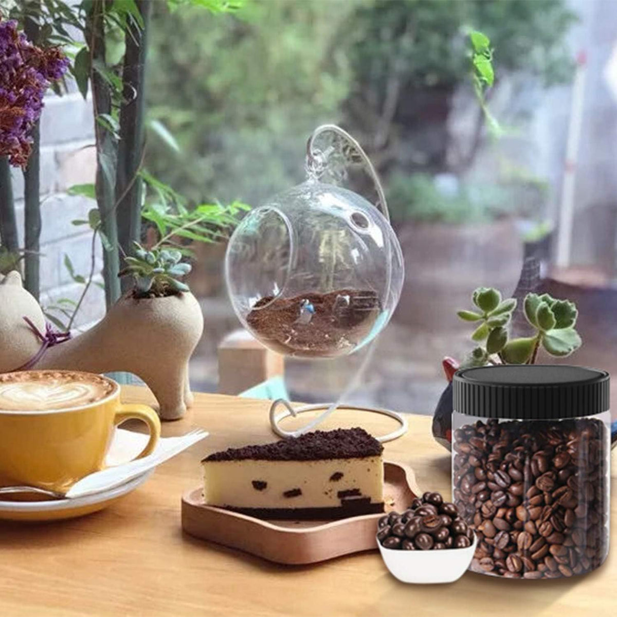 8 Oz Clear Plastic Jars with Black Lids Refillable Kitchen Storage Containers for Dry Food, Coffee, Nuts and More, 6 Pack