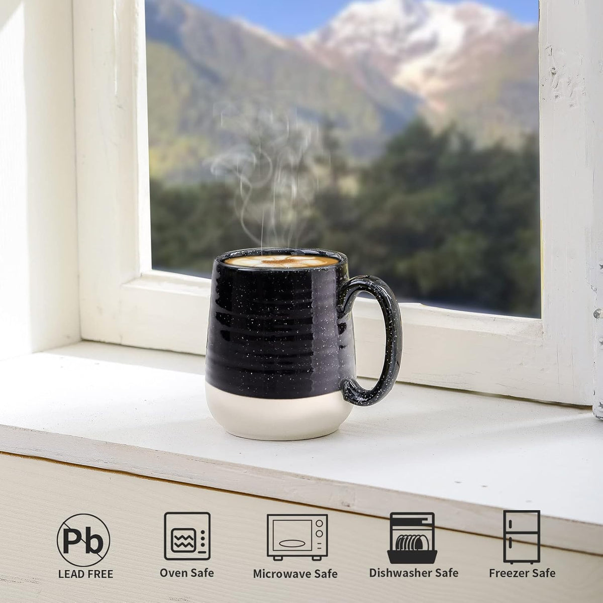 Hasense Large Coffee Mug, 20 oz Ceramic Coffee Cup with Comfortable Handle for Office and Home, Ideal for Coffee Tea Latte, Dishwasher Microwave Safe, 1 PCS(Black)