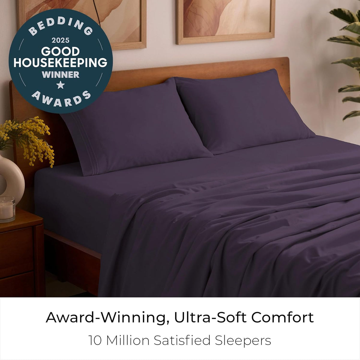 Mellanni Full Sheets Set - 4 PC Iconic Collection Bedding - Hotel Luxury, Extra Soft, Cooling Bed Sheets - Wrinkle, Fade, Stain Resistant (Full, Purple)