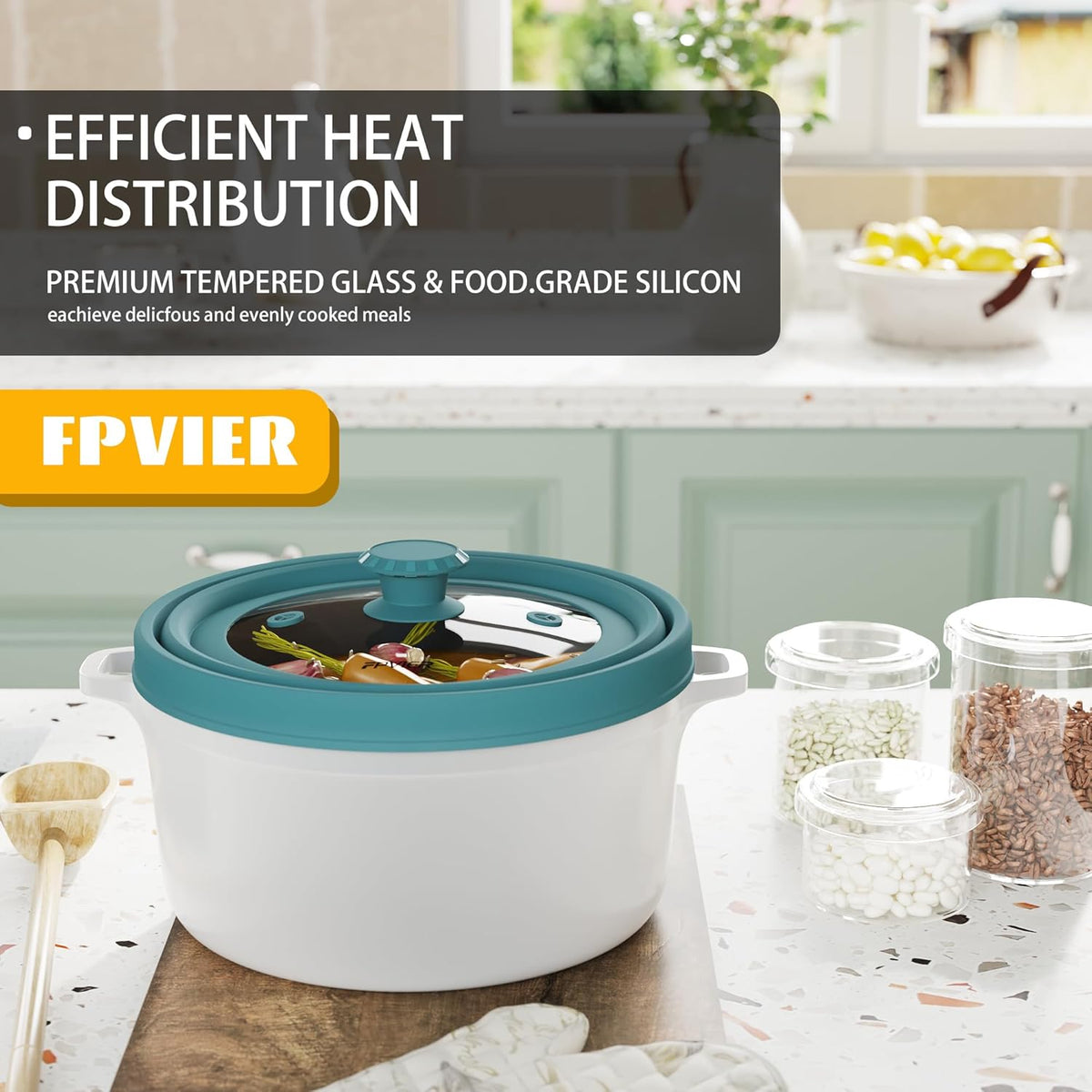 Collapsible Microwave Splatter Cover - Vented Silicone & Glass Lid with Easy-Grip Handle, Fits 6 to 8 Inch Plates & Bowls, 9 Inch Diameter, Prevents Splatters & Ensures Even Heating