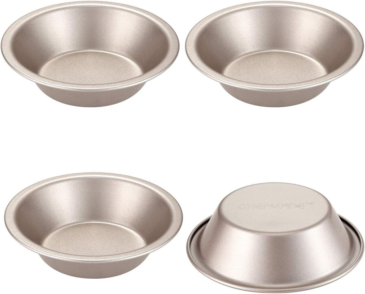 CHEFMADE Mini Pie Pan Set, 5-Inch 4Pcs Non-Stick Round Bread and Cake Bakeware for Oven and Instant Pot Baking (Champagne Gold)