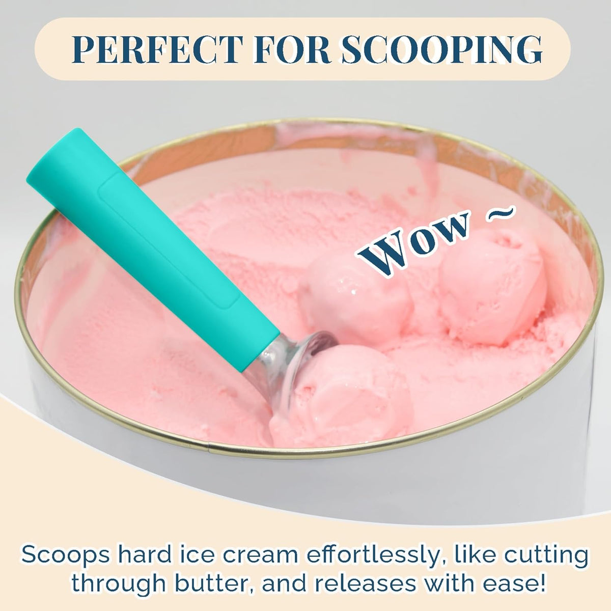 Heated Ice Cream Scoop Rechargeable, Electric Warming Ice Cream Scooper with LED Display, Heats to 158°F for Hard Ice Cream, Easy for Seniors & Kids, IP67 Waterproof (Retro Mint, 2oz)