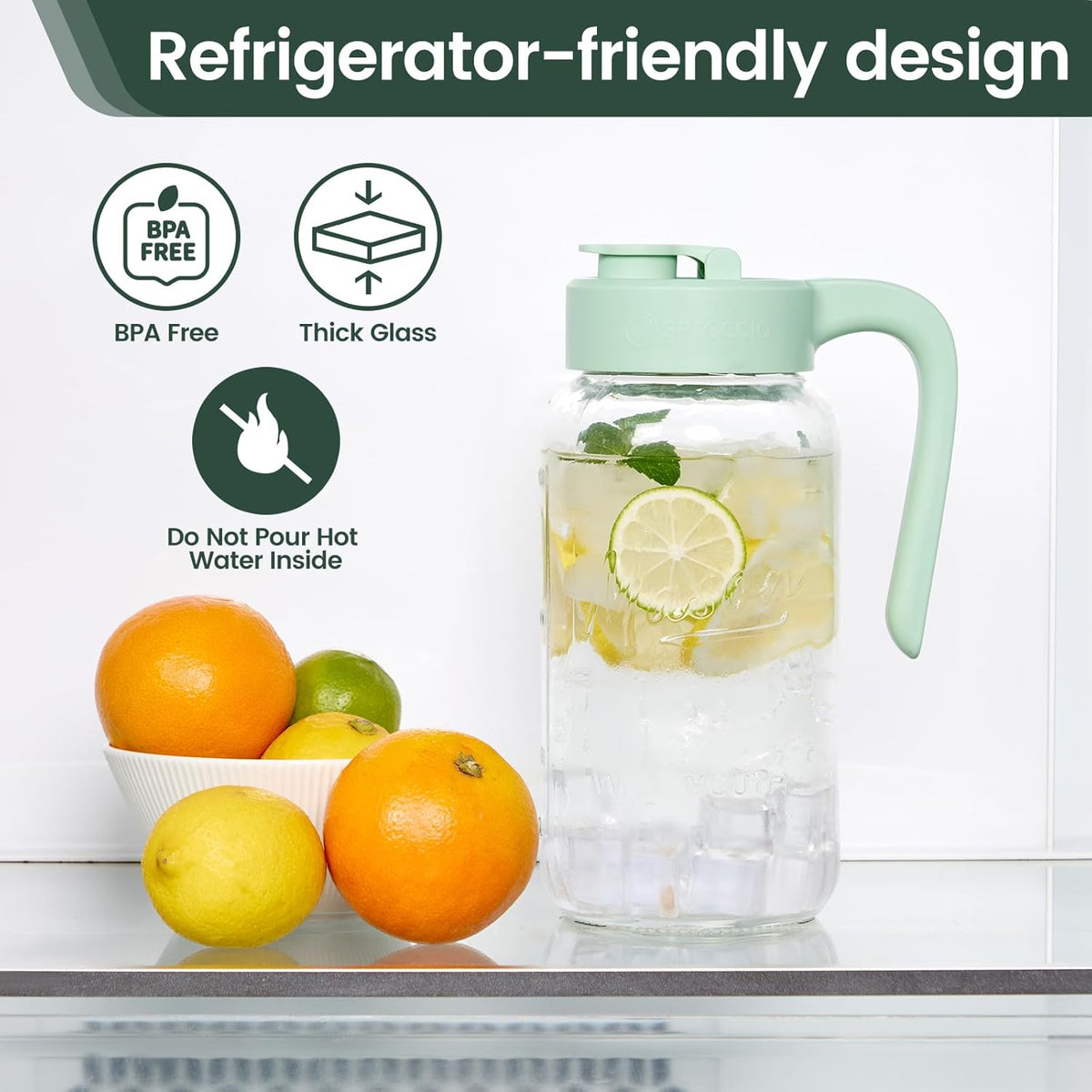 Mason Jar Pitcher - Airtight & Leakproof Glass Pitcher with Lid, Perfect for Breastmilk, Cold Brew, and Sun Tea, 2 Quart (64 oz) Mason Jar with Pour Spout Lid