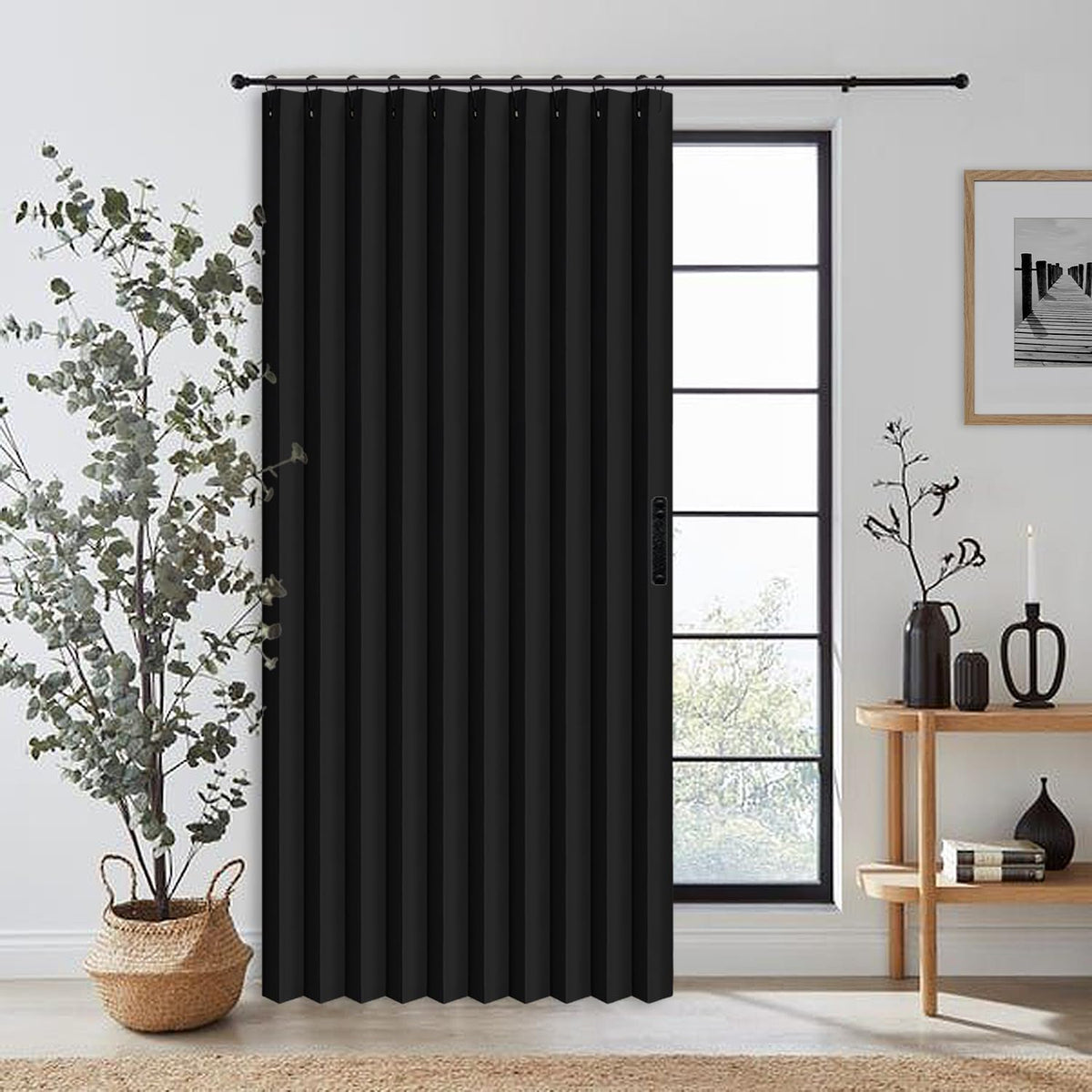 Vatge Doorway Curtains Privacy - Black Curtains for Closets Without Doors Room Divider for Doorway, Hanging Privacy Curtain Wall for Room Separation,1 Panel with Tieback, W52 x L78, Black