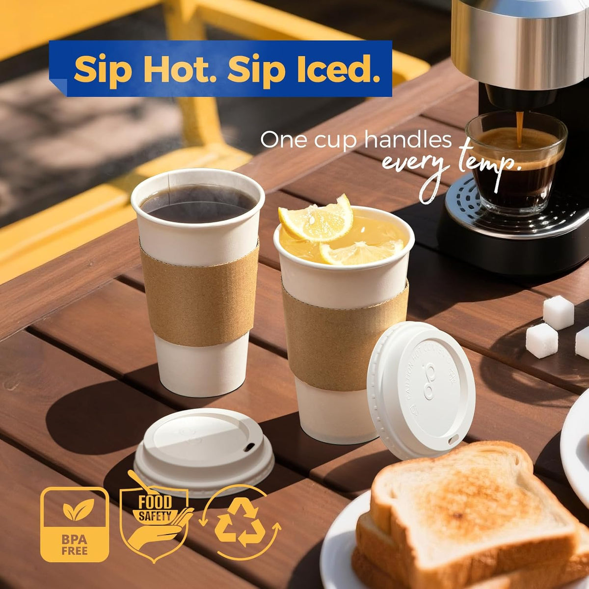 Fit Meal Prep 500 Pack 16 oz Disposable Coffee Cups with Lids, Sleeves, Leak-Proof To Go Coffee Cups with Lids, Durable Hot Paper Cups for Home, Office, Party, Business