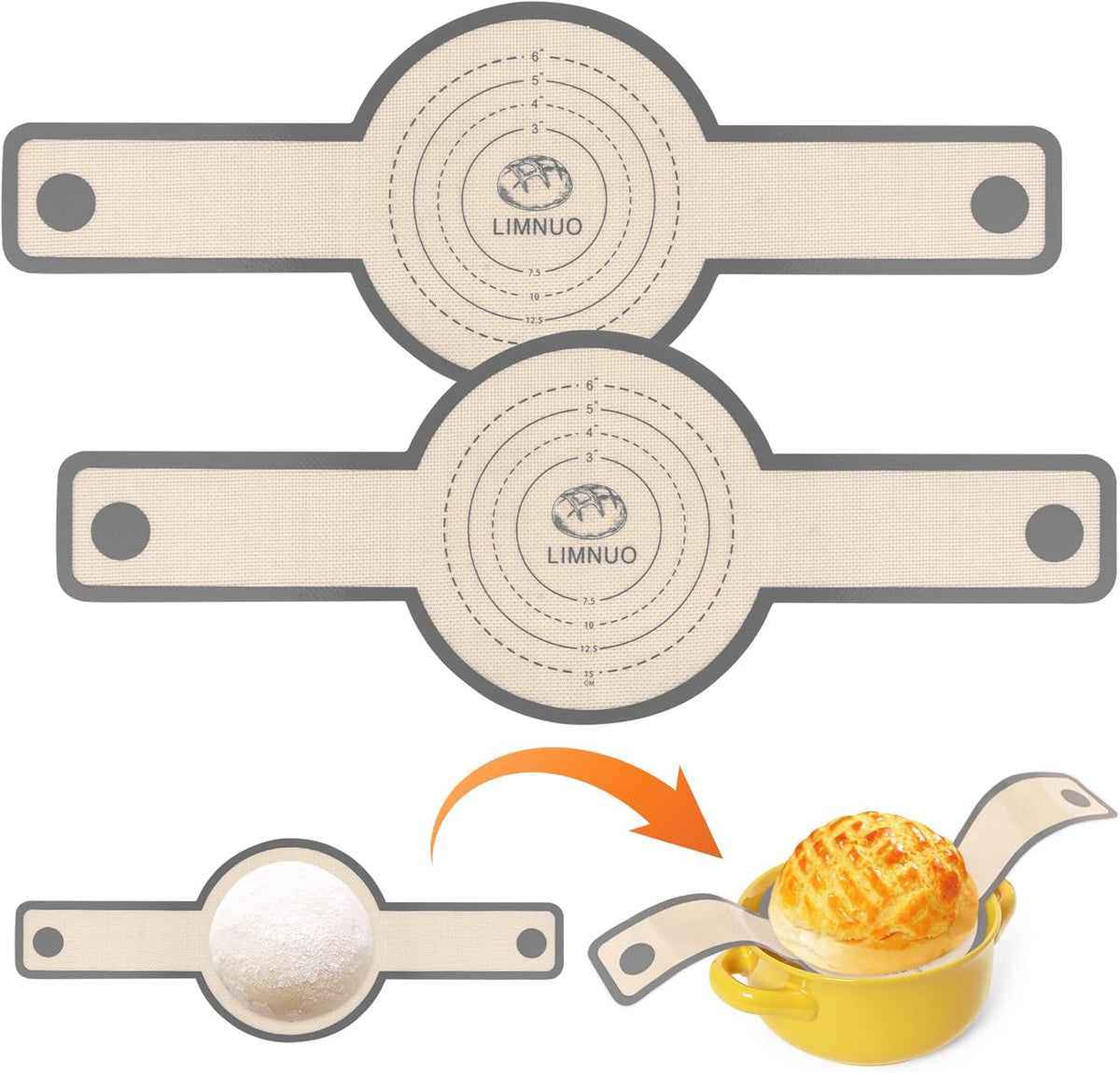 Silicone Bread Sling Dutch Oven，2 PCS Silicone Baking Mat Set，Non-Stick & Easy Clean Reusable Bread Mat With Extra Long Handles, Bread Baking Mat for Sourdough Transfer