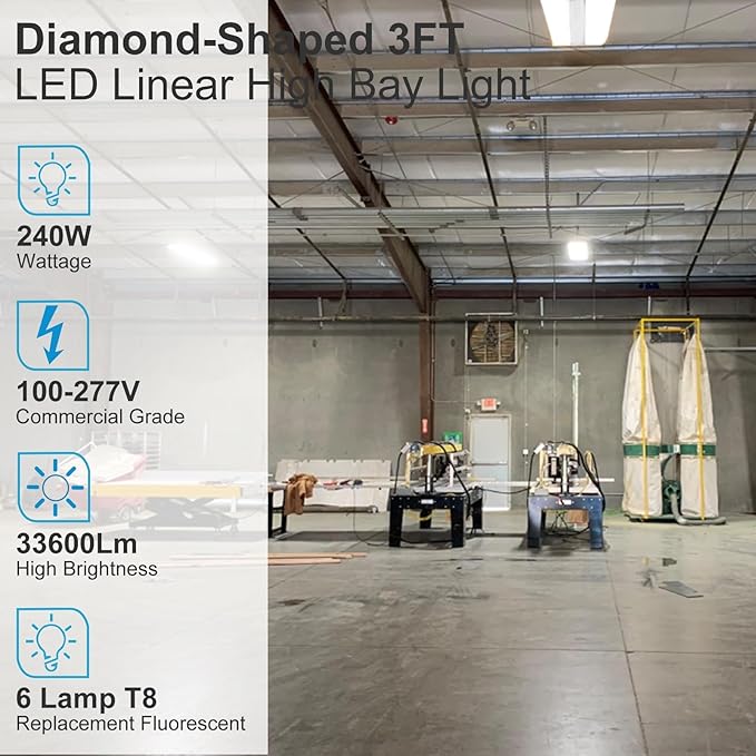 Lightdot 40IN LED High Bay Shop Lights, 100-277V 【Driver Equipped, 5 Years】 240W 33600LM [Eqv. 960W MH/HPS] 5000K Diamond Diffusion Linear Hanging Light for Warehouse -ETL Listed, 5Pack