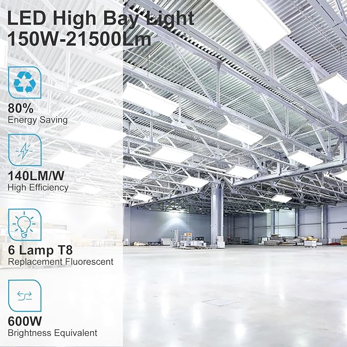 Lightdot 4 Pack LED High Bay Shop Lights, 2FT (Dimmable Remote) 150W 21500LM [Eqv.600W MH/HPS] 5000K Daylight Linear Hanging Light for Garage Warehouse Gyms, 10 Lamp Fluorescent Fixture Replacement