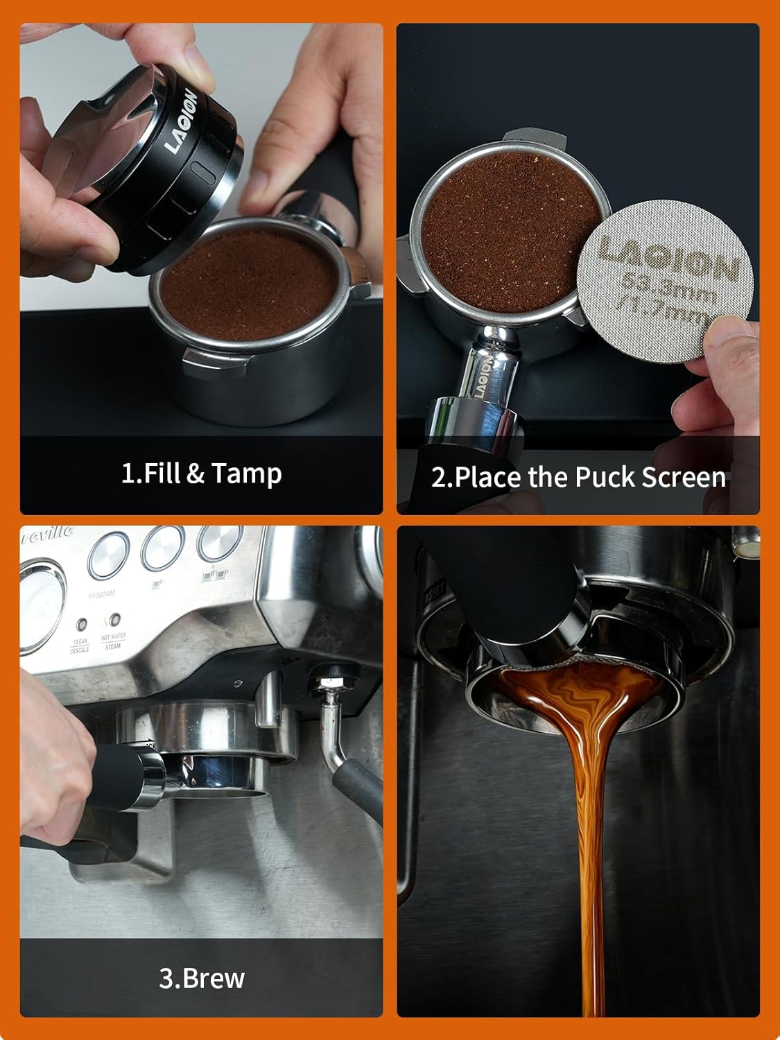 53.3mm Espresso Puck Screen, Reusable Espresso Filter Screen, 1.7 mm Thick, Espresso Distribution Tool Fits for Breville 54mm Coffee Filters, Stainless Steel Espresso Machine Accessories