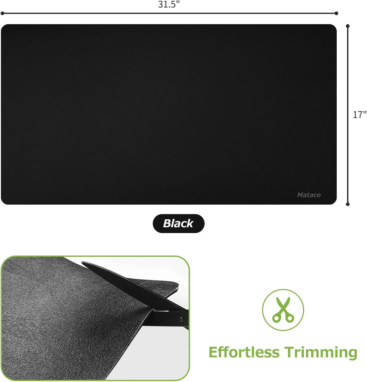 Matace Designer Coffee Bar Mat, Extra Large 17 x 31.5 Inches, Rubber Backing, Absorbent Coffee Maker Mats for Dish Drying, Kitchen Countertop, Heat Resistant, Solid Black