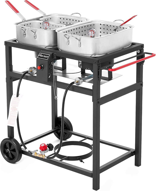 Propane Outdoor Double Burner Deep Fryer Cart, 2-18QT Aluminum Pots & Frying Baskets, Best for Fish Fry, Wings, Fries, Canjun Fry