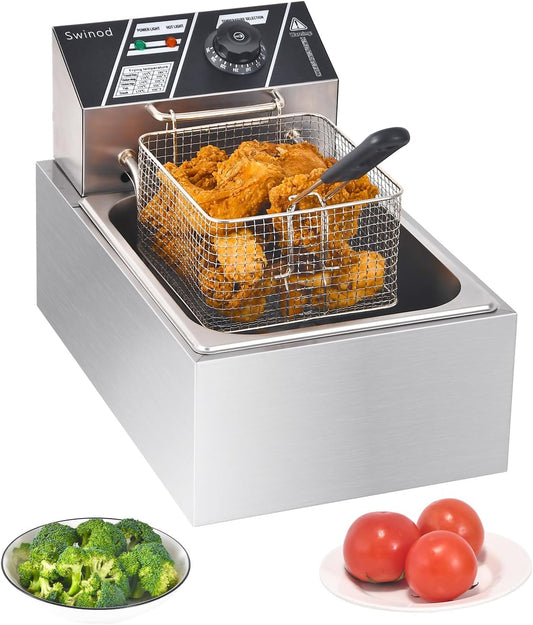 Electric Deep Fryer with Basket for Home Use, Countertop Commercial Deep Fryer 1700w Powerful Performance 9.7Qt Large Capacity Stainless Steel Oil Fryer, Temperature Control