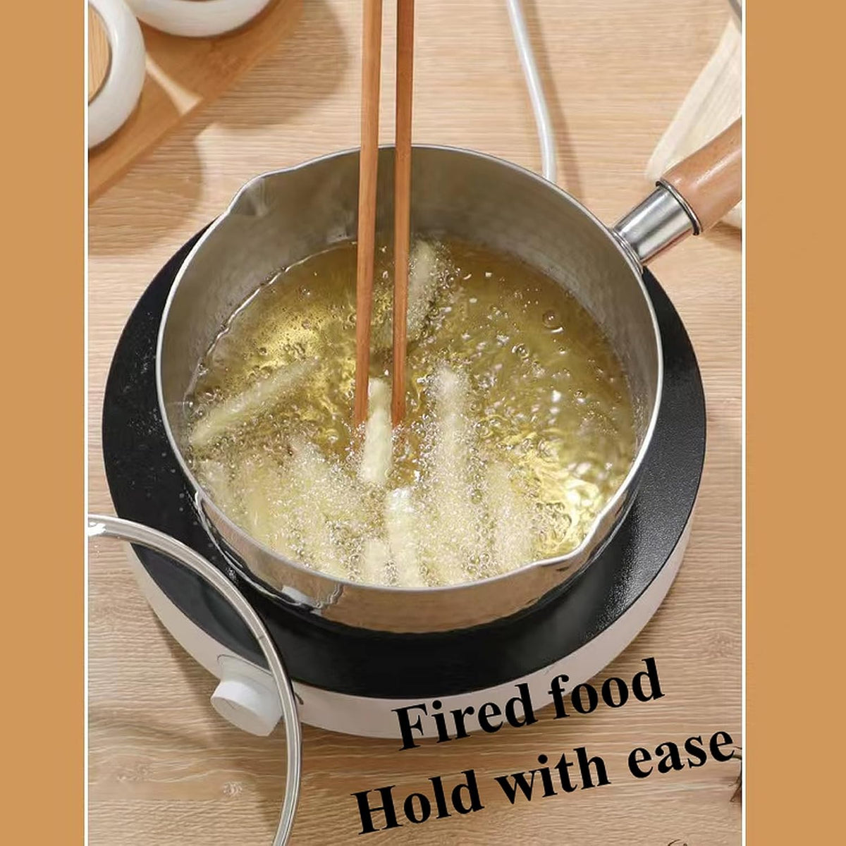 Thickened 304 Stainless Steel Pot, Solid Wood Anti Scald Handle With Hook, Multifunctional Sauce Pot with Inverted Mouth, Milk Pot, Cooking Pot (3.0 Quarts)