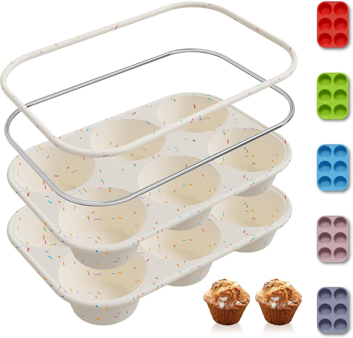 2 Pack 6 Cups Silicone Mini Muffin Pan with Metal Reinforced Frame Silicone Molds Cupcake Cake Baking Pans Cookie Baking Chocoflan Cupcake Mold Cake Molds Kitchen Baking Mom Gift Home Essentials