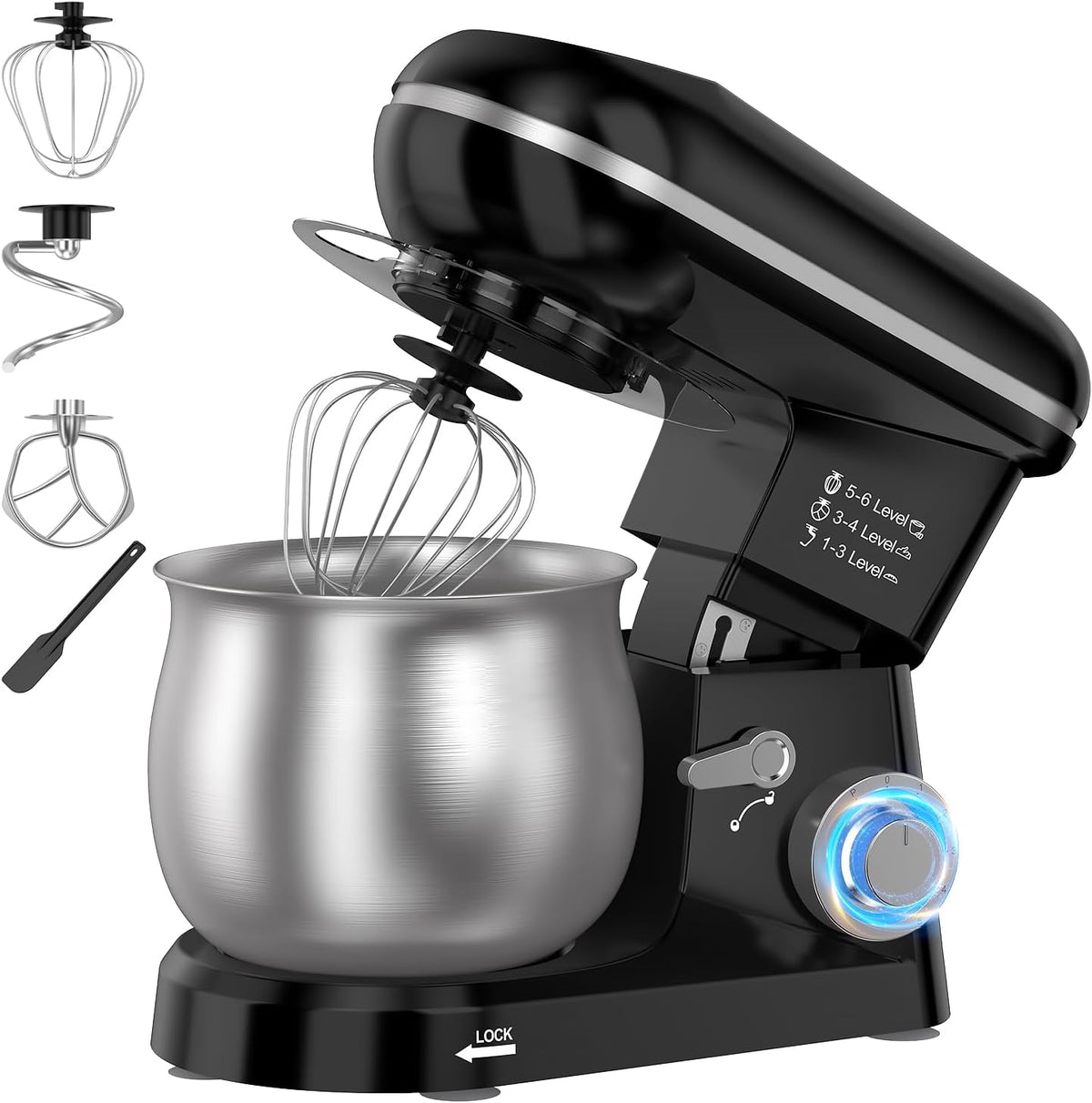 6-Speed Electric Stand Mixer with 5.3 Quart Stainless Steel Bowl, Kitchen Mixer Tilt-Head Design – Includes Dough Hook, Whisk & Beater-Great for Baking Bread, Cakes, Cookies