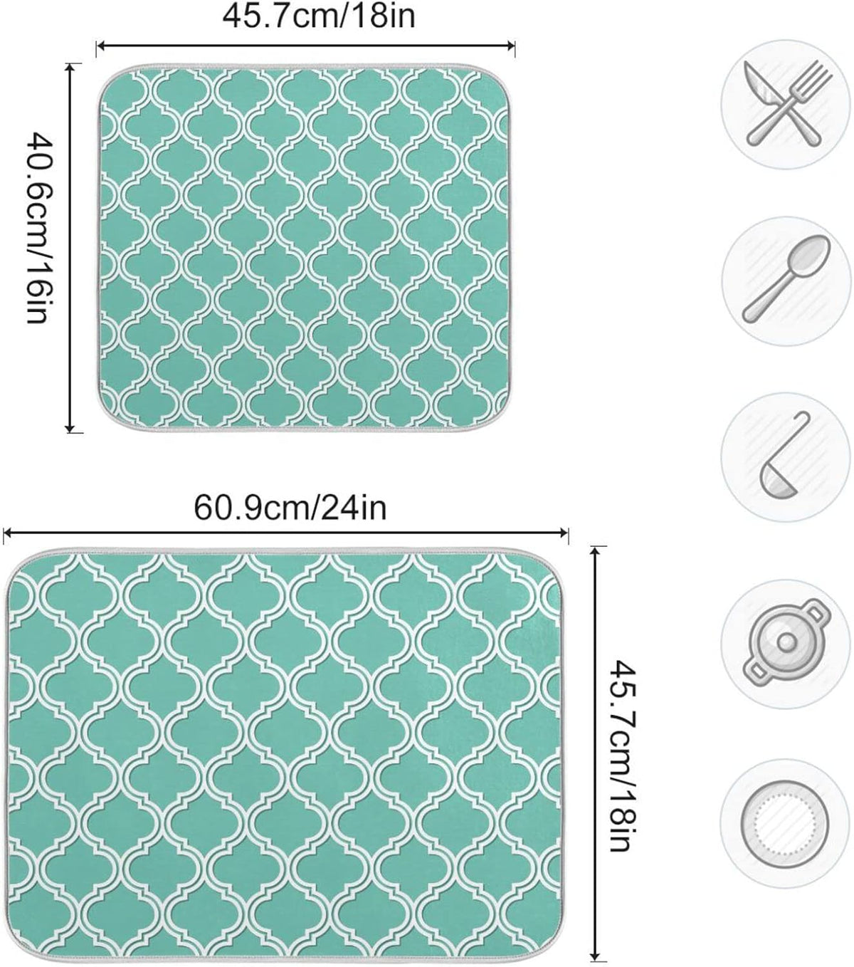 Senya Super Absorbent Dish Drying Mat, Microfiber Fast-Drying Dish Mat, 16/ x 18/ , Kitchen Dish Drying Pad, Seamless Moroccan Pattern