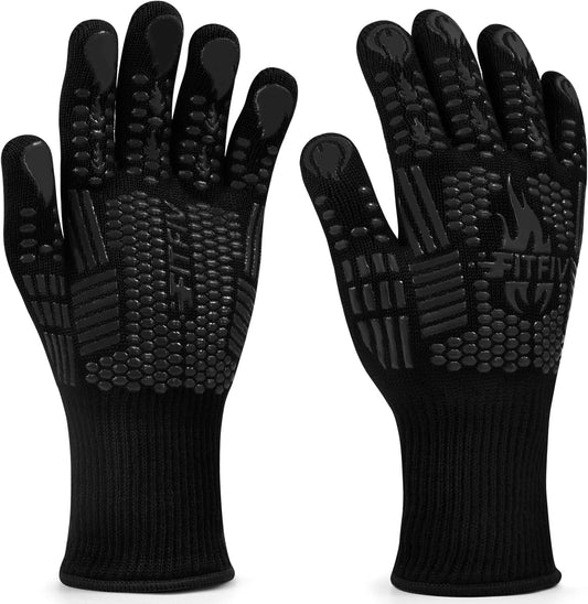 BBQ Gloves, Oven Gloves, 1472°F Extreme Heat Resistant Barbecue Gloves, Silicone Non-Slip Oven Mitts, Kitchen for Cooking, Grilling, and Baking (Black)